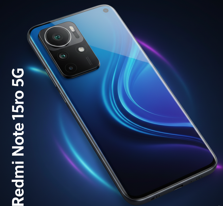 Redmi Note 15 Pro 5G smartphone with AMOLED display and triple camera design.